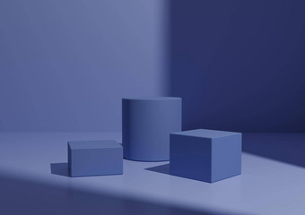 简单的最小的黑暗柔和的<strong>蓝色</strong>的讲台上站作文产品显示几何形式呈现背景窗口光一边