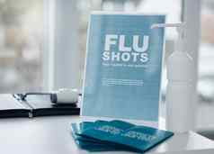 流感拍摄冬天拍摄标志小册子手消毒桌子上办公室