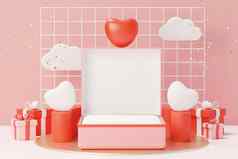 渲染最小的甜蜜的场景显示讲台上模拟产品品牌演讲粉红色的基座站情人节一天的主题可爱的可爱的心背景爱一天的设计风格