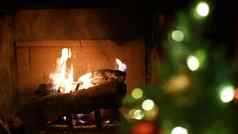圣诞节树灯火壁炉年夏娃圣诞节装饰
