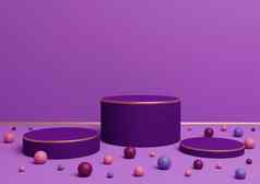 明亮的紫色的紫罗兰色的呈现讲台上站产品显示金行色彩斑斓的玻璃球产品演讲背景奢侈品产品有趣的糖果