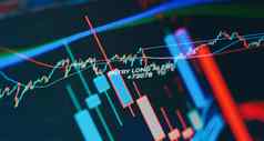 图指示器红色的绿色烛台图表蓝色的主题屏幕市场波动趋势股票交易加密货币背景