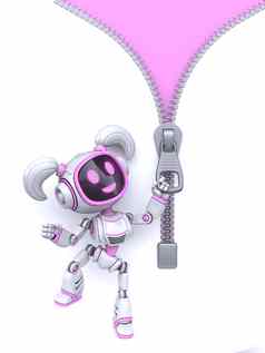 可爱的粉红色的女孩机器人开放拉链背景