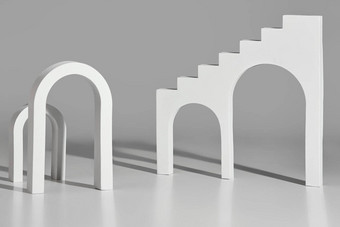 白色拱<strong>门楼</strong>梯拱形开口灰色的背景