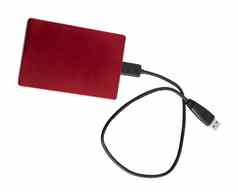红色的外部硬磁盘存储备份开车电脑孤立的白色背景