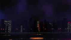 渲染网络朋克晚上城市景观概念光发光的黑暗场景晚上生活技术网络一代未来主义的科幻资本城市建筑场景
