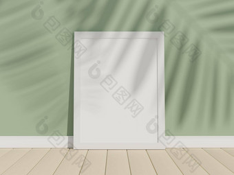 渲染白色空白照片框架模拟影子离开屋顶最小的室内海报框架广告文本品牌