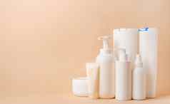 集团白色空白包装管容器化妆品米色自然颜色背景模型设计生态友好的
