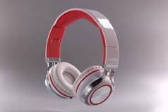 现代耳机红色的白色颜色结合灰色背景