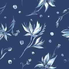 水彩手绘新鲜的蓝色的花园无缝的模式