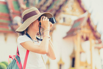 女孩青少年旅行泰国旅游照片寺庙亚洲国家古董休闲生活方式假期