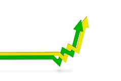 通货膨胀不断上升的通货膨胀白色隔离不断上升的价格黄色的绿色箭头交织在一起图表指出白色背景增长概念