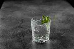 玻璃喝冰灰色的背景鸡尾酒装饰microgreen酒精饮料