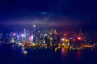 空中视图照亮在香港香港天际线在香港香港中国