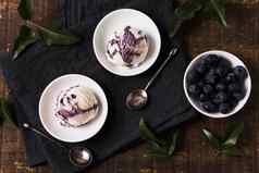 前视图自制的冰奶油蓝莓