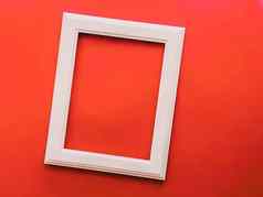 白色垂直艺术框架橙色背景平铺设计艺术作品打印照片专辑