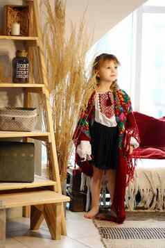 ukraininan女孩穿少数民族风格绣花衬衫现代导数传统的乌克兰维希万卡
