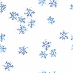 水彩手画无缝的模式蓝色的优雅的雪花圣诞节一年设计包装纸纺织电蓝色的雪霜柔和的邀请庆祝活动冬天背景