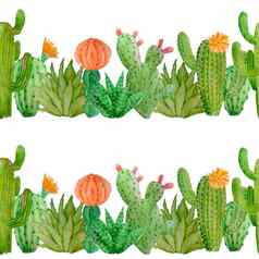 水彩手画无缝的模式热带墨西哥仙人掌仙人掌美美的绿色自然房子植物锅植物illsutration打印室内设计装饰壁纸纺织