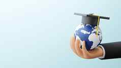 研究在国外概念设计业务手持有全球毕业帽飞机渲染