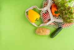 package-free食物购物前视图生态友好的自然袋蔬菜浪费概念可持续发展的生活方式概念塑料免费的项目平躺