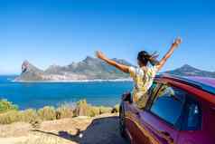 女人车窗口路旅行手车查普曼斯峰开车角小镇南非洲海洋