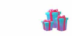 插图集礼物盒子梯度粉红色的弓白色背景蓝色的粉红色的礼物盒子白色背景