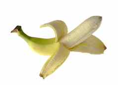 成熟的香蕉一半去皮白色背景孤立的