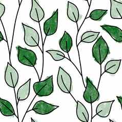 手画无缝的模式绿色叶子自然叶绿色植物野生草本植物织物打印设计城市丛林植物夫人礼物优雅的树叶背景壁纸纺织