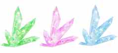 水彩插图闪亮的晶体闪闪发光的宝石柔和的颜色绿色粉红色的紫色的蓝色的元素珠宝紫水晶锆石魔法神秘的设计闪闪发光的背景女巫巫术概念