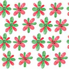 水彩无缝的手画模式红色的绿色摘要形状元素花明亮的夏天背景极简主义现代织物打印设计纺织壁纸包装纸简单的有机形式