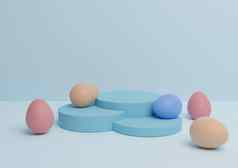 光柔和的婴儿蓝色的呈现复活节主题产品显示讲台上站作文色彩斑斓的鸡蛋最小的简单的多个产品