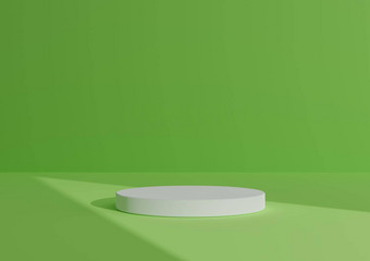 简单的最小的渲染作文白色油缸讲台上站摘要影子明亮的石灰绿色背景产品显示三角形光指出产品