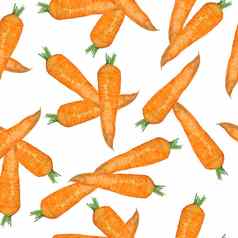 水彩无缝的手画模式橙色成熟的胡萝卜有机健康的自然食物维生素素食者素食主义者烹饪设计插图纺织包装纸壁纸明亮的收获