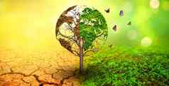 树环境地球一天世界环境一天全球气候变暖污染