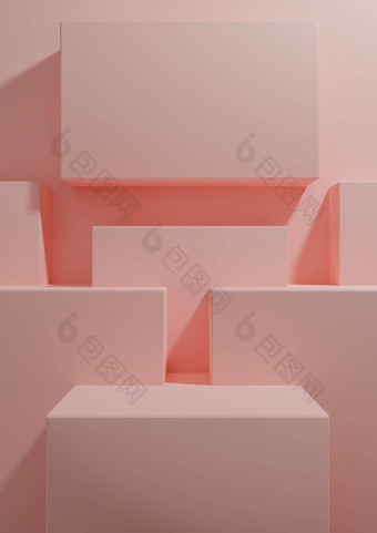 柔和的光红色的大马哈鱼粉红色的呈现产品显示背景简单的最小的几何壁纸讲台上站产品摄影广告演讲模板