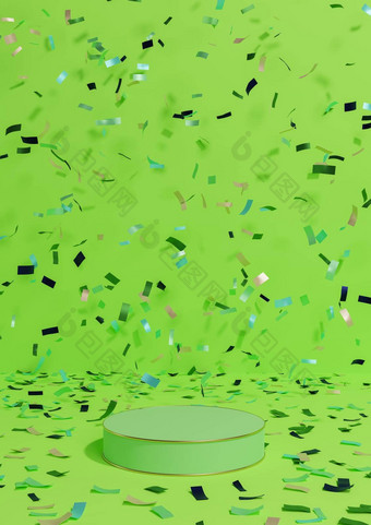 明亮的霓虹灯绿色呈现产品显示基座站周年纪念日产品庆祝活动五彩纸屑讲台上金行奢侈品产品简单的最小的背景