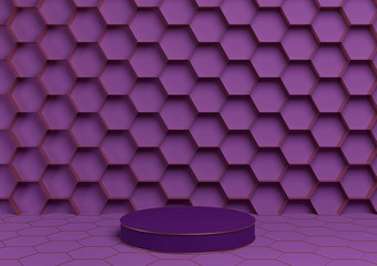 明亮的紫色的紫罗兰色的呈现产品显示讲台上豪华的金蜂窝摘要背景油缸站最小的简单的模板自然奢侈品蜂蜜产品