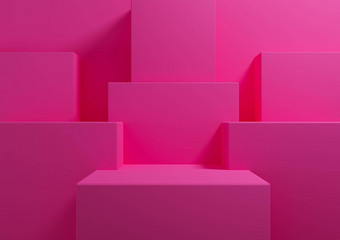 明亮的品红色的霓虹灯粉红色的呈现简单的最小的背景产品显示讲台上站演讲几何背景模拟模板壁纸美化妆品产品