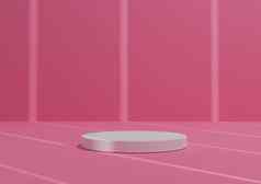 简单的最小的渲染作文白色油缸讲台上站摘要条纹影子明亮的粉红色的背景产品显示