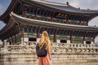 女人旅游<strong>韩国</strong>Gyeongbokgung宫理由首尔南<strong>韩国</strong>旅行<strong>韩国</strong>概念