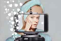 女人美视频博客视频剪辑智能手机分享社会媒体时尚博主生活皮肤护理例程教程