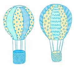 水彩手画插图蓝色的黄色的可爱的气球男孩婴儿淋浴设计邀请问候聚会，派对托儿所剪纸艺术软pastelcolors现代极简主义打印孩子们孩子们