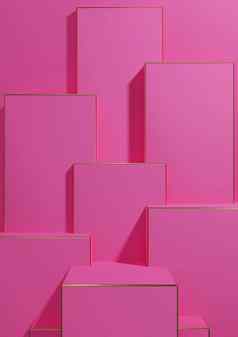 明亮的品红色的霓虹灯粉红色的呈现简单的最小的几何背景产品显示基座金行奢侈品产品壁纸模板产品广告