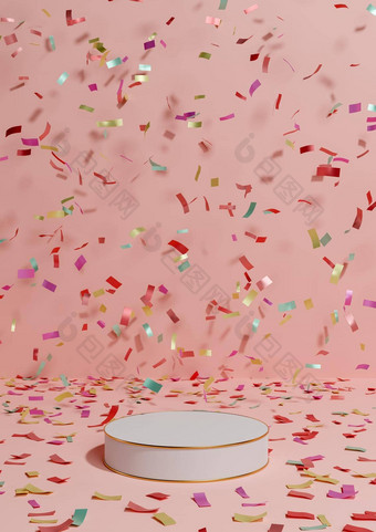 柔和的光红色的大马哈鱼粉红色的呈现产品显示基座站周年纪念日产品庆祝活动五彩纸屑讲台上金行奢侈品产品简单的最小的背景