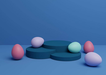 明亮的黑暗柔和的蓝色的呈现复活节主题<strong>产品</strong>显示讲台上站作文色彩斑斓的鸡蛋最小的简单的多个<strong>产品</strong>