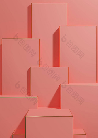 明亮的霓虹灯大马哈鱼粉红色的呈现简单的最小的几何背景产品显示基座金行奢侈品产品壁纸模板产品广告