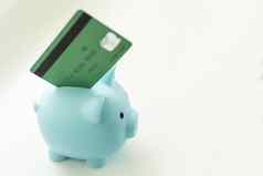 小猪银行信贷卡办公室桌面储蓄投资银行存款概念