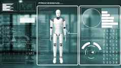 未来主义的机器人人工情报CGI大数据分析编程