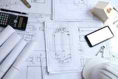 房子蓝图真正的房地产项目架构师工程师工作场所建筑建设概念